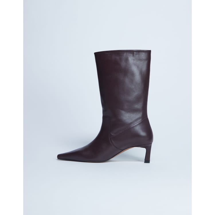 Topshop – Tiggy – Wadenhohe Stiefel in Burgunderrot aus