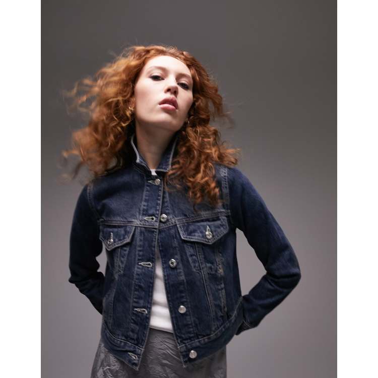 Deep Red Cropped Denim Jacket