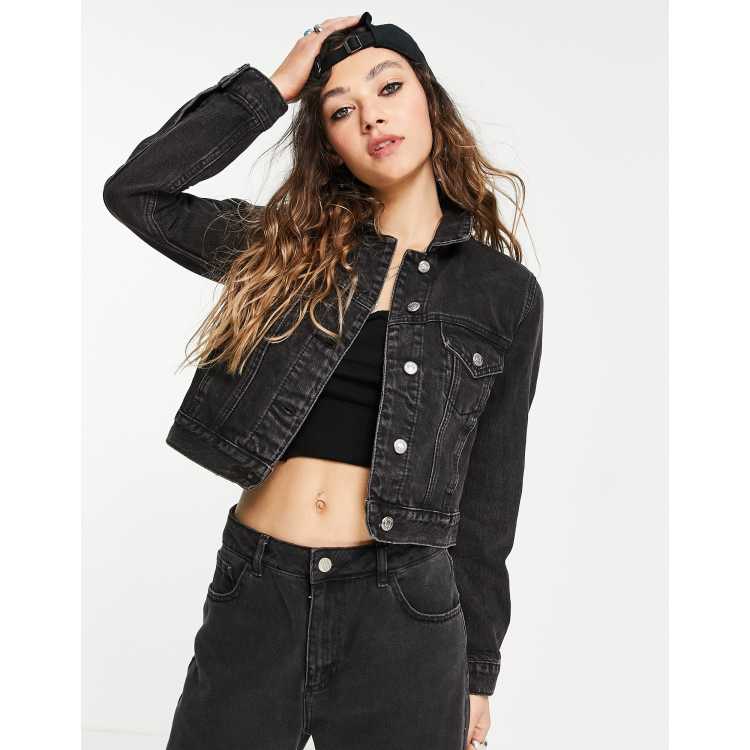 Cropped black denim jacket hot sale topshop