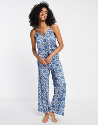 Topshop tile print cami & trouser pyjama set in blue