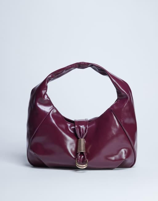 Topshop – Tilly – Bordowa luźna torba typu tote z metalowym detalem