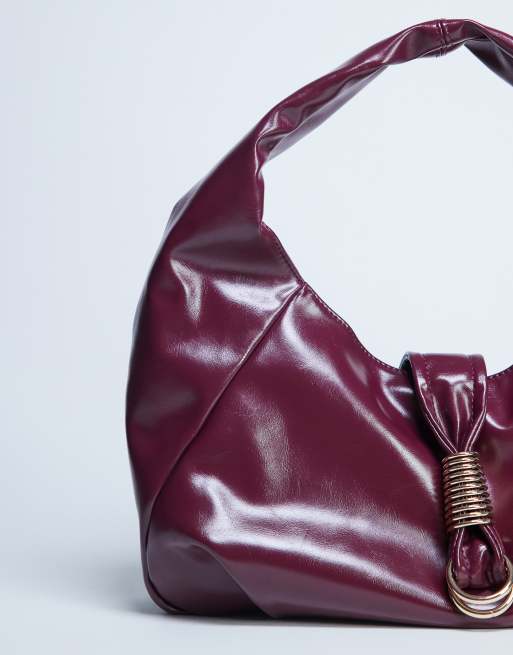 Topshop Tilly metal hardware slouchy tote bag in burgundy, 2 of 4
