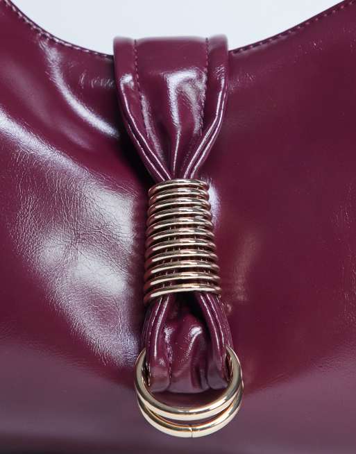 Topshop Tilly metal hardware slouchy tote bag in burgundy, 4 of 4