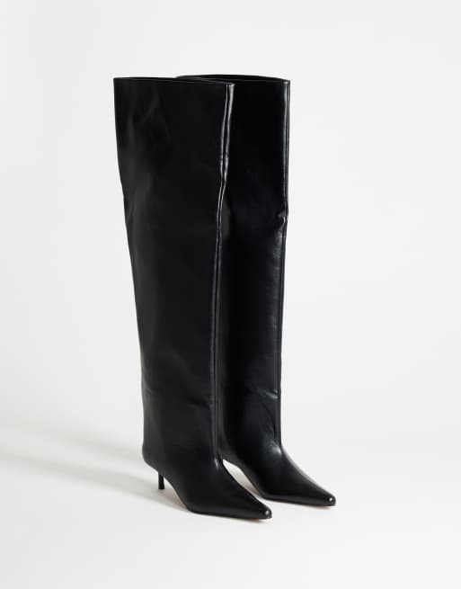 Topshop Tilly stivale sopra il ginocchio super ampio con tacco kitten nero, 2 di 4