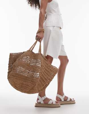 Topshop Timi Woven Straw Tote Bag In Natural-brown