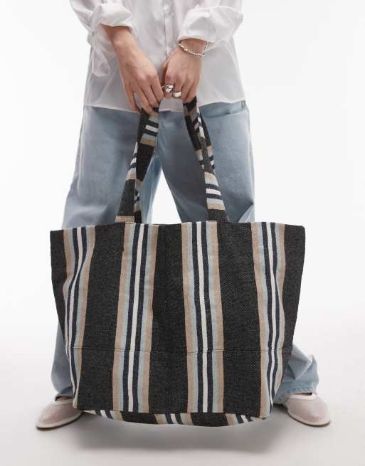 Topshop - Tina - Borsa in tela a righe nere, 2 di 4