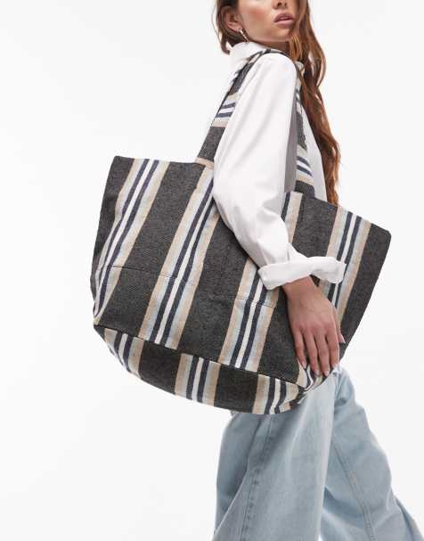 Topshop Tina canvas bag in black stripes - view 1
