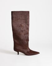Topshop Tina hair on real leather kitten heel knee boot in chestnut