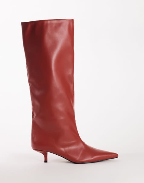 Topshop Tina knielaars met kitten heel in rood - view 1