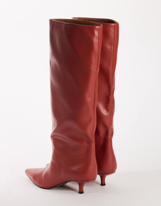 Topshop Tina knielaarzen van echt leer met kittenhak in rood, 4 van 4
