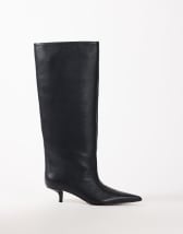 Topshop Tina real leather kitten heel knee boot in black