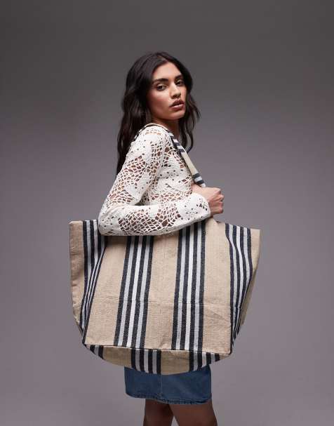 Topshop Tina stripe canvas bag in neutral stripe - view 1