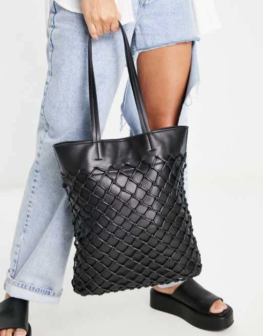 Topshop tina weave tote in black