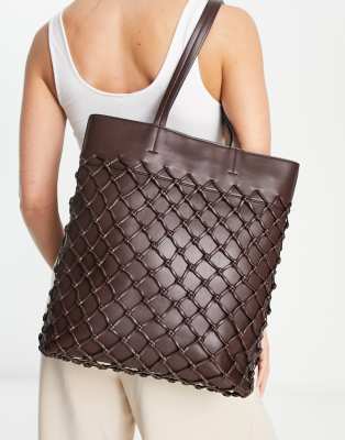 Topshop tina weave tote in choc