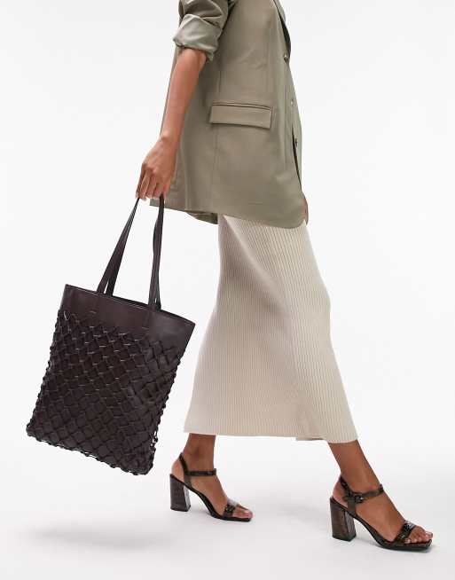 Topshop tina weave tote in choc, 2 of 4