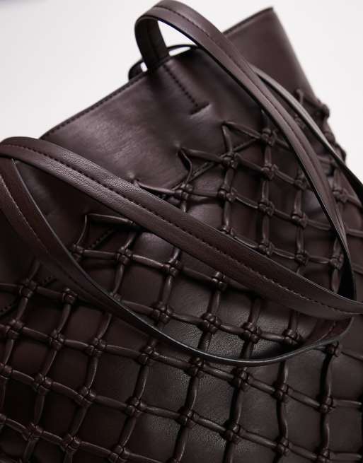 Topshop tina weave tote in choc, 3 of 4