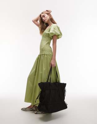 Topshop Tino Nylon Ruched Tote Bag In Black