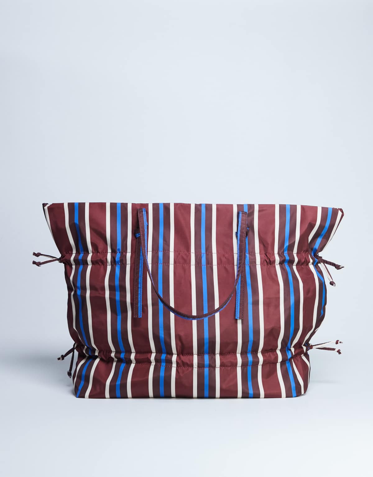 Topshop Tino nylon ruched tote bag in burgundy stripe