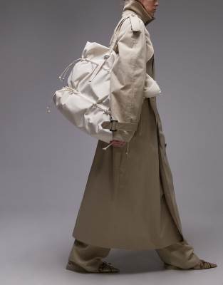 Topshop Tino Nylon Ruched Tote Bag In White