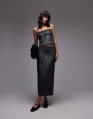 tinsel midi skirt in gunmetal-Multi