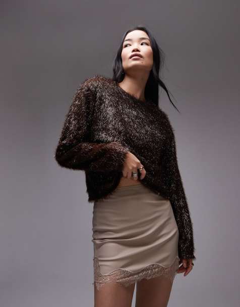 Topshop tinsel sweater in brown - view 1