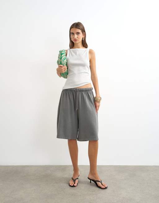 Topshop tipping slash neck racer singlet in grey, 3 of 4