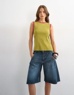 Model wearing Tipping slim tank in green