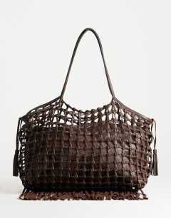Tobias large woven tote bag in chocolate