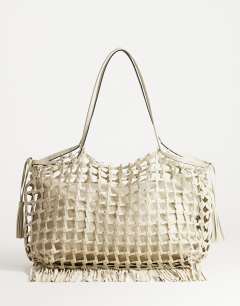 Tobias large woven tote bag in off white