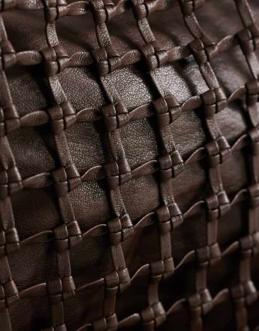 Topshop Tobias large woven tote in chocolate, 2 of 4
