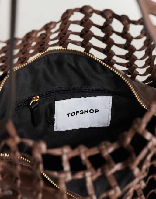 Topshop Tobias large woven tote in chocolate, 4 of 4