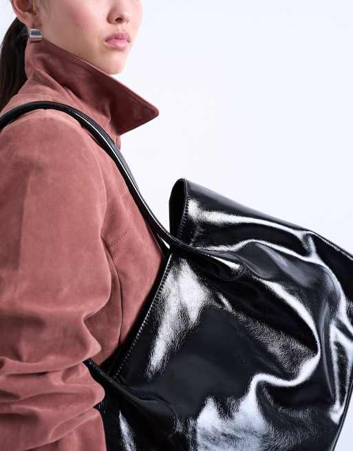Topshop - Toby - Borsa shopping con manici tubolari nera, 4 di 4