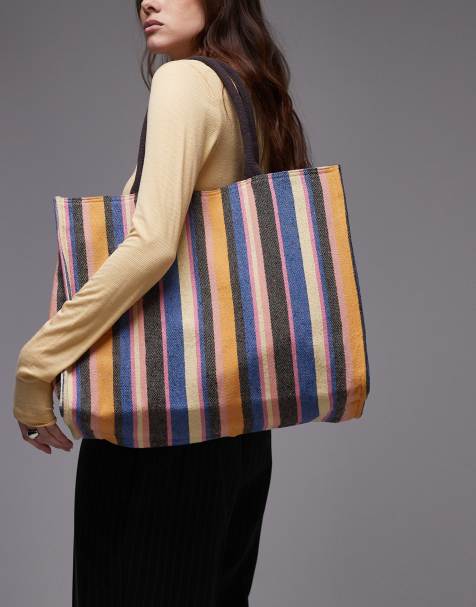 Topshop Toby canvas bag in blue and orange stripe - view 1