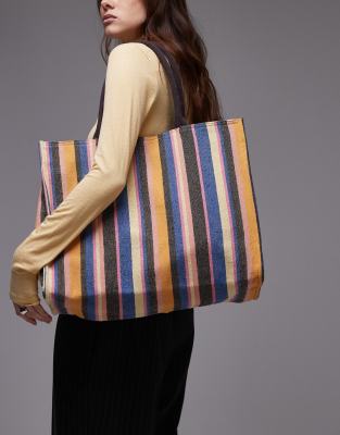 Topshop - Toby - Stofftasche mit blauen und orangefarbenen Streifen-Bunt