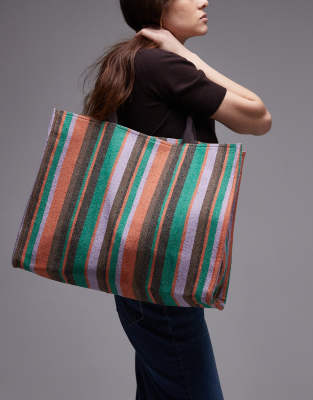 Topshop - Toby - Stofftasche mit mehrfarbigen Streifen-Bunt