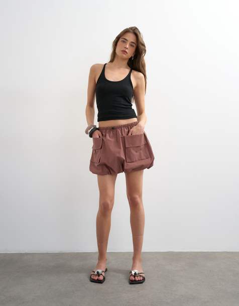 Topshop toggle waist bubble bomber & utility skort in pink - view 1