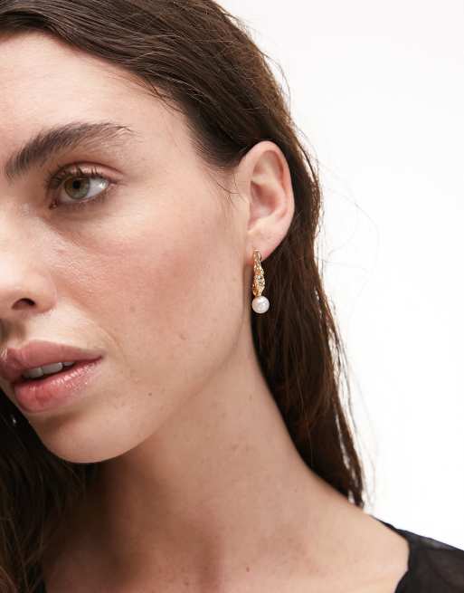 Topshop Tokyo molten pearl drop earrings in gold tone