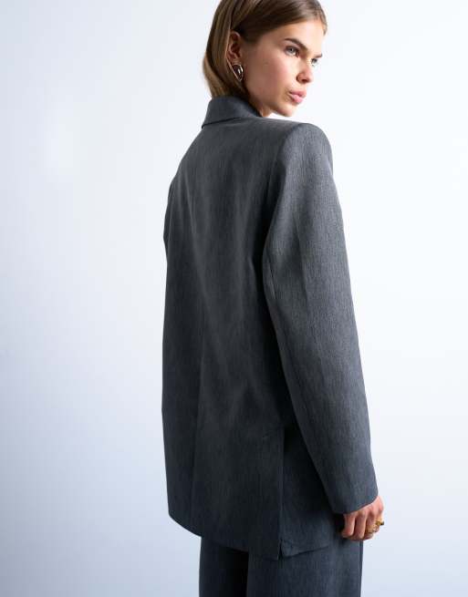 Topshop Tonic 80s double breasted oversized suit blazer in gray