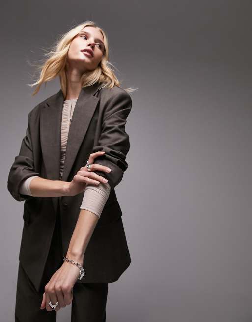 Topshop – Tonic – Brun enkelknäppt kavaj i oversize, del av set