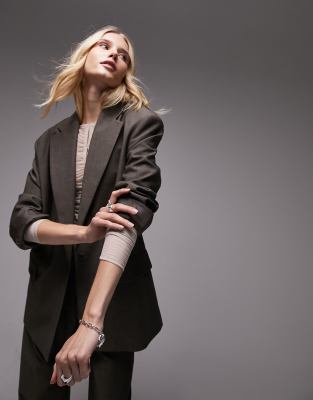 Topshop - Tonic - Einreihiger Oversize-Blazer in Braun, Kombiteil-Brown