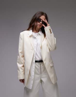 Topshop - Tonic - Eleganter Blazer in Creme mit hohem Reversansatz-Weiß
