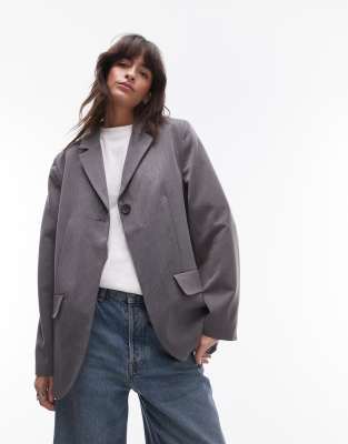 Topshop - Tonic - Eleganter Blazer in Grau mit hohem Reversansatz