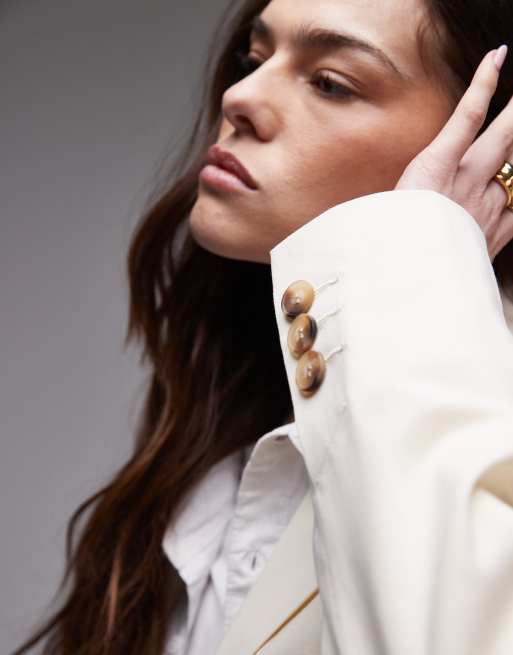 Topshop tonic high break tailored blazer in cream, 2 of 4