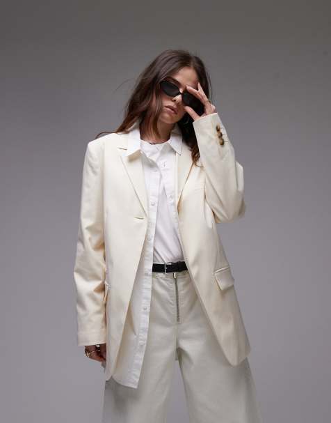 Topshop tonic high break tailored blazer in cream