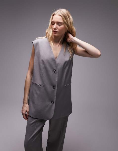 Topshop – Tonic – Ljusgrå kostymväst i oversize - view 1