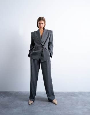 Topshop Tonic Pleated Suit Pants With Side Buckle In Gray