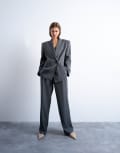 [Topshop] Topshop Tonic pleated suit pants with side buckle in grey 18 grey