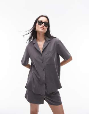 Shop Topshop Tonic Short Sleeve Shirt In Charcoal - Part Of A Set-gray