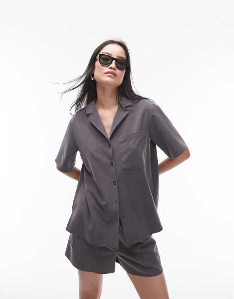 Topshop Tonic short sleeve shirt in charcoal (part of a set) - view 1