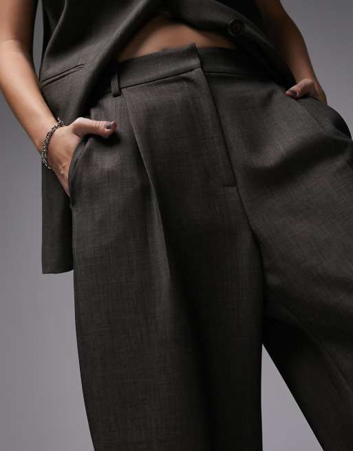 Topshop tonic tailored wide leg pants in brown ASOS